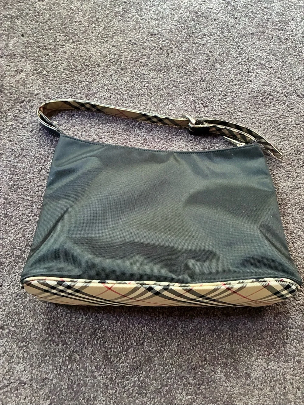 Burberry Blue Label Womens Black & Classic Plaid Check Accents Shoulder Bag - Picture 2 of 10